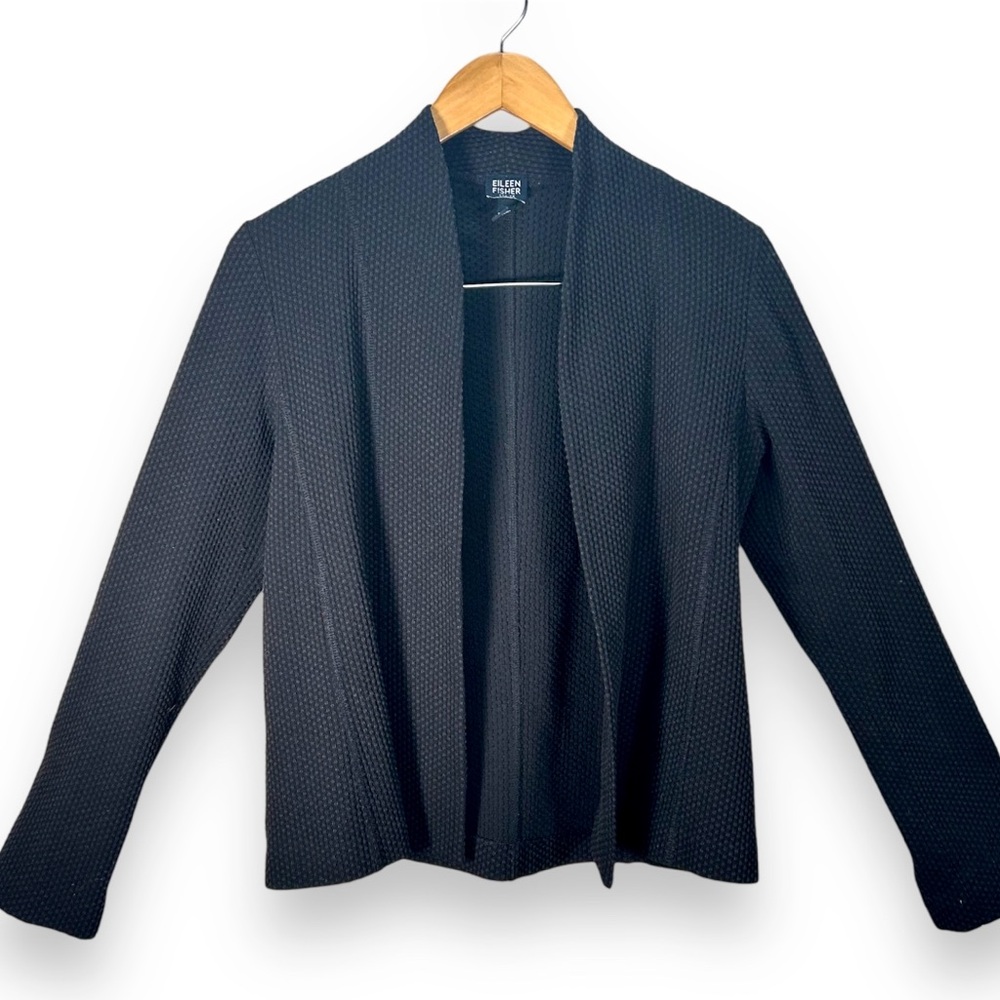 Eileen Fisher Black Textured Cotton Blend Open Blazer Jacket Size Small